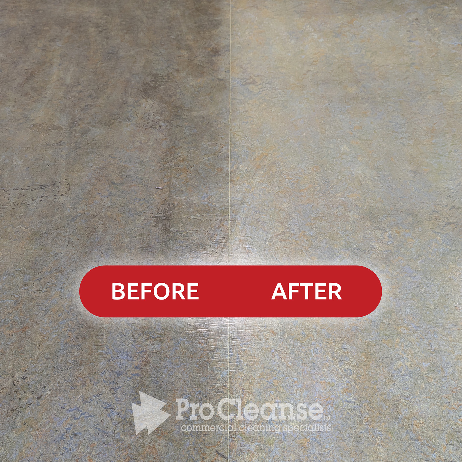 Before and after medical-grade vinyal floor cleaning