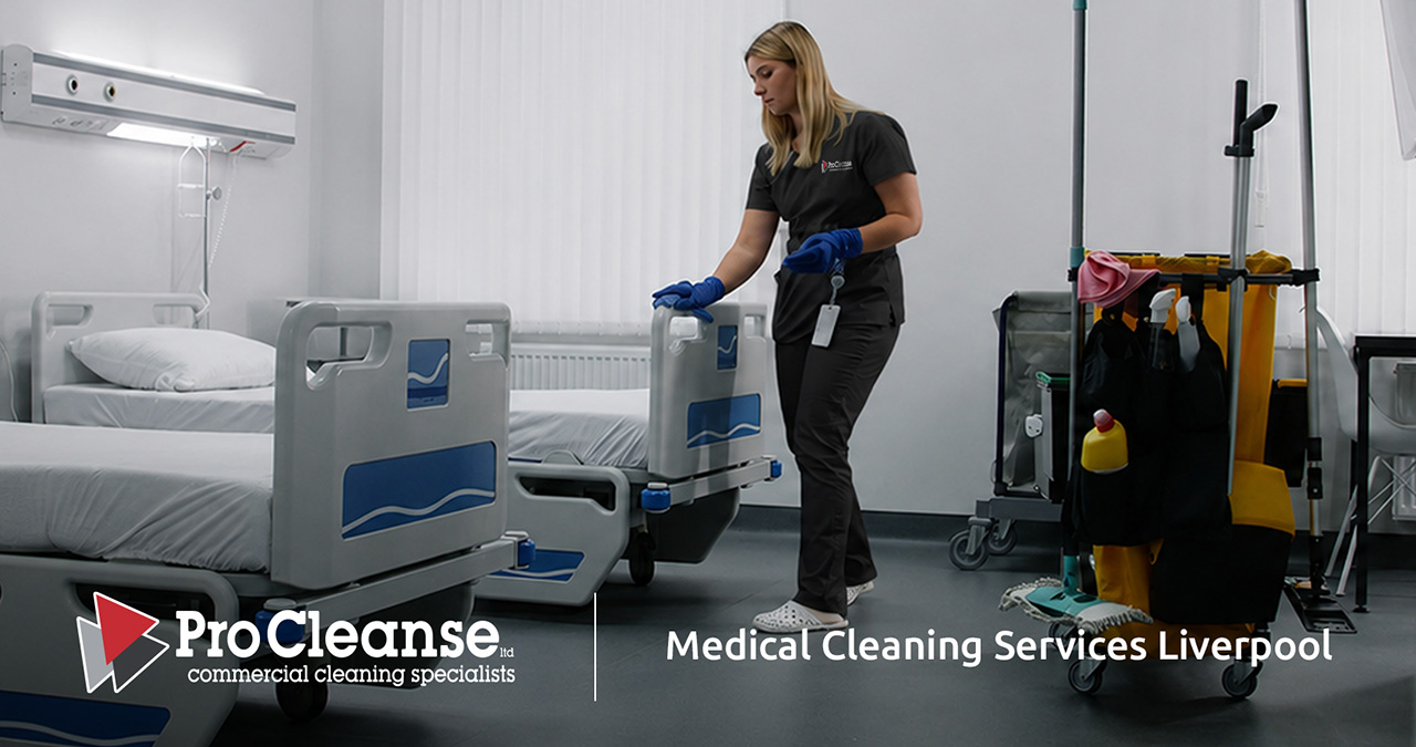 Woman cleaning hospital room