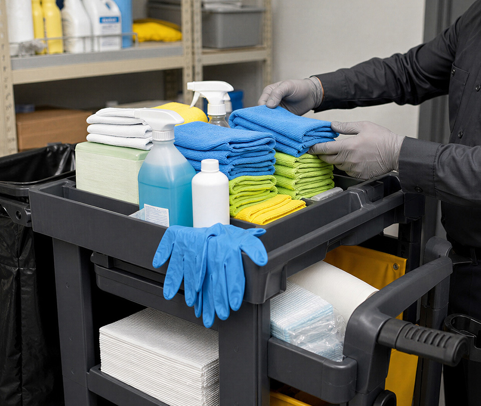 colour-coded equipment and EN-certified disinfectants