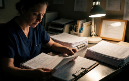 practice manager a reviewing cleaning contract at a GP surgery
